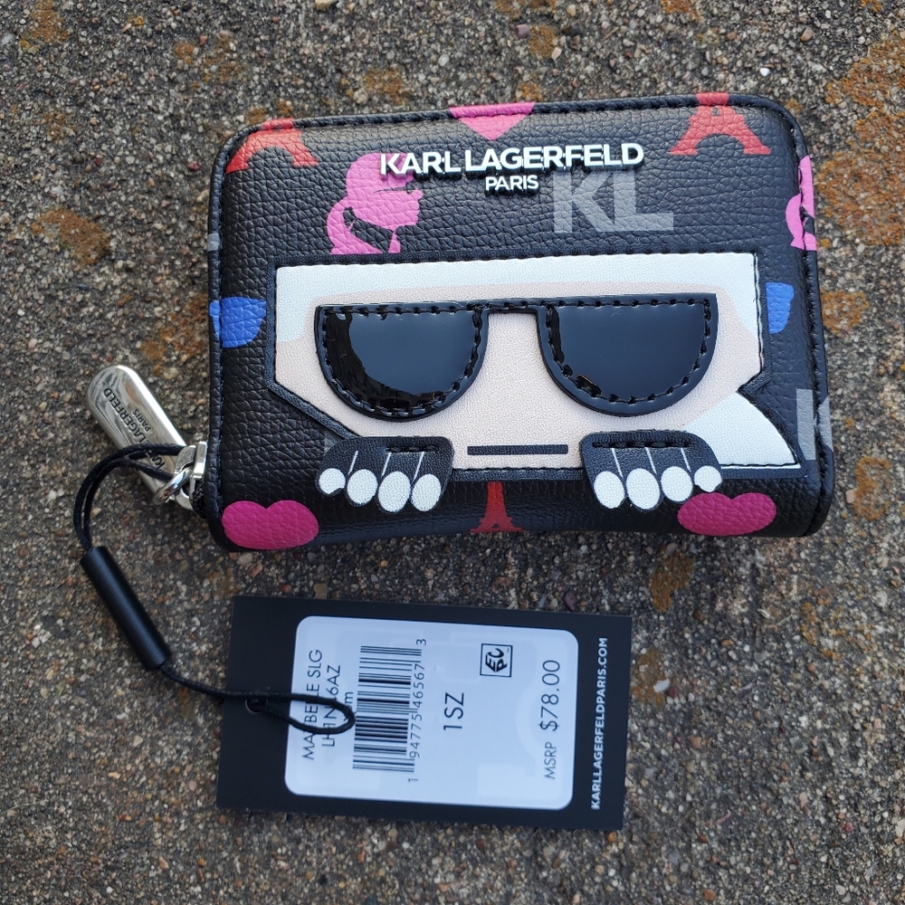 Karl Lagerfeld Paris Maybelle SLG Card Holder Wallet Black Graphic